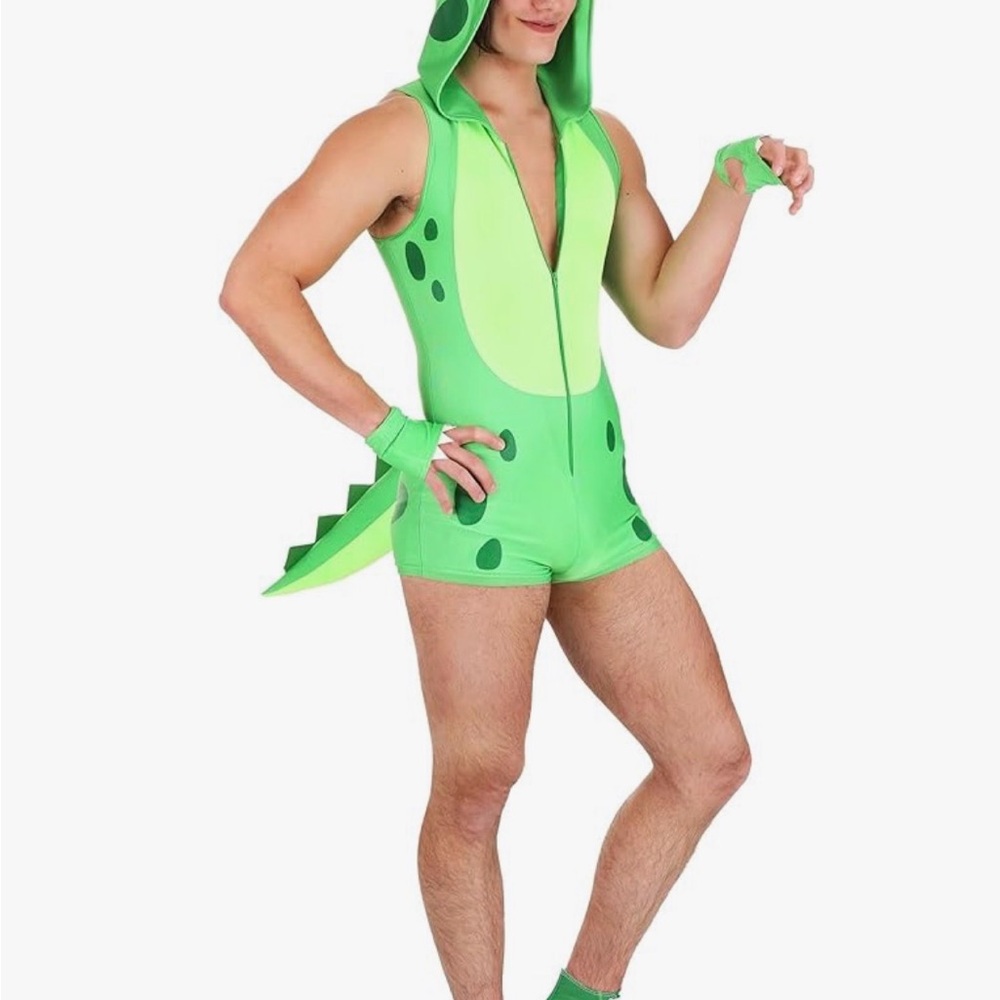 Green Dino Halloween Costume Romper Onesie Adult Dinosaur Suit